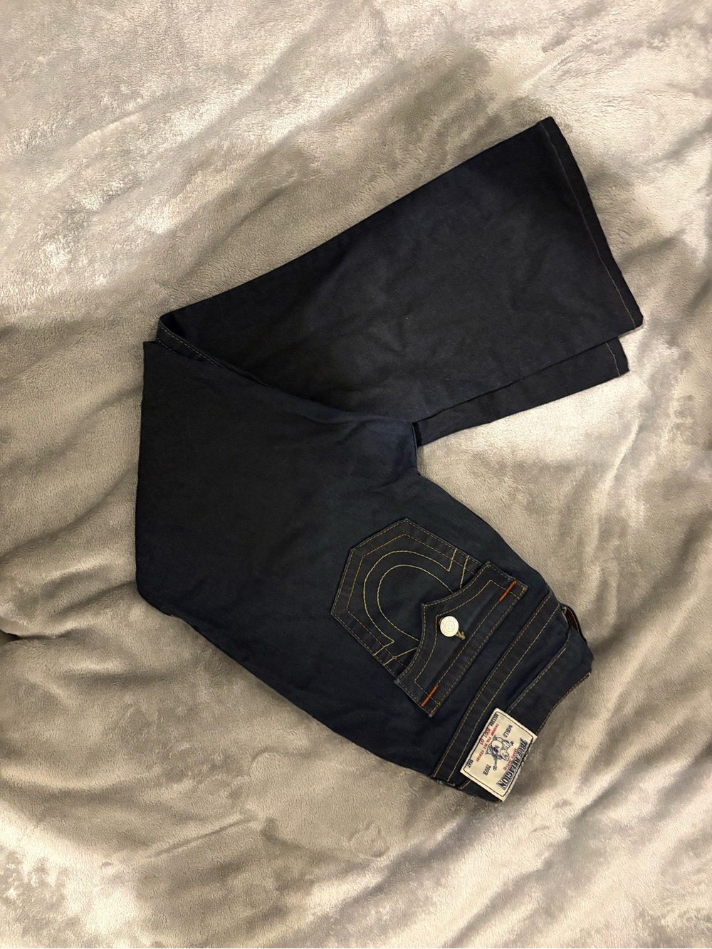 True Religion Men's Dark Indigo Straight Jeans with Contrast Stitching